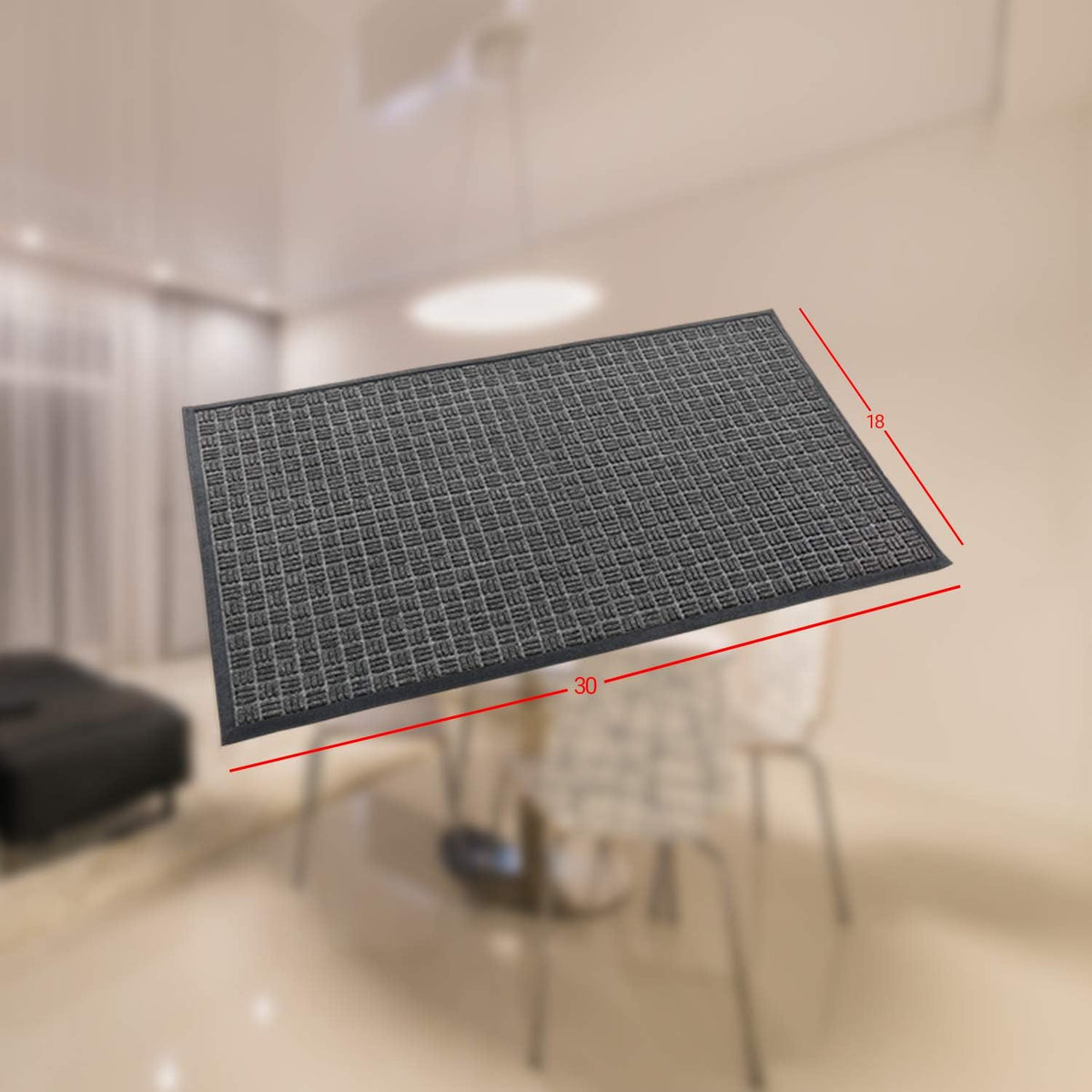 Kempf Water Retainer Entrance Mat, Indoor Outdoor Rubber Rug, Moisture Trapping, Absorbent Mat, 18 by 30-inch, Black