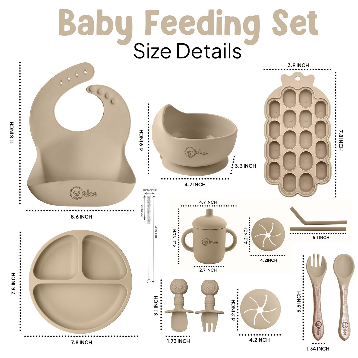 O'doe Baby Weaning Set – 15 Pcs Silicone Baby Feeding Set with Suction Plate, Bowl, Bib, Sippy Cup, Fruit Feeder & Freezer Tray – Baby Plates and Bowls Set for 3M+ | BPA-Free Baby Dishes & Utensils