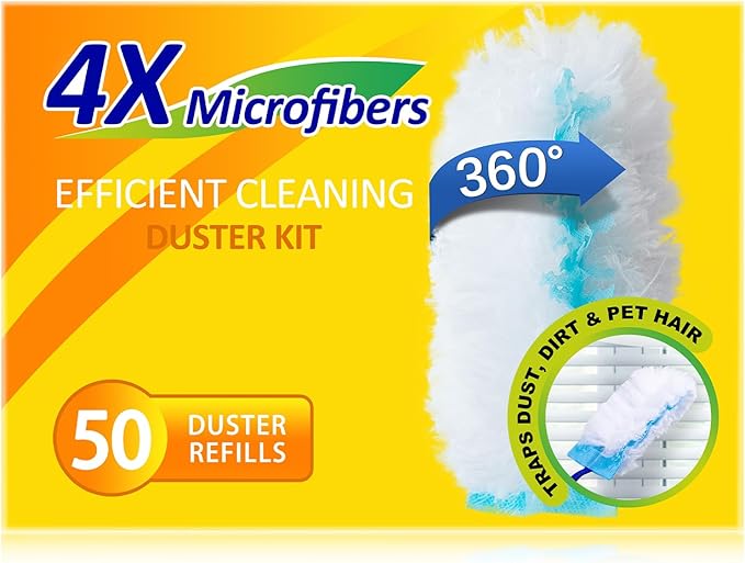 360 Duster Refills for Swiffer, Refill Kit with 50 Dusters for Cleaning Home & Car, Heavy Duty Multi Surface