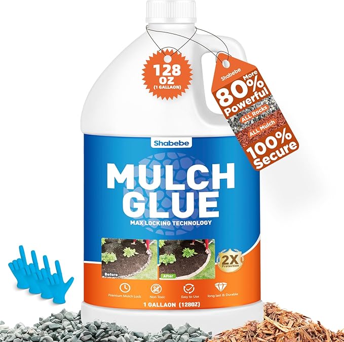 Mulch Glue -1 Gallon Rock Glue for Landscaping, Professional Landscape Adhesive for Rocks, Pea Gravel &Stones | Fast-Drying, Super Strong Binder | Secures Rubber in Garden, Pathways & Landscaping