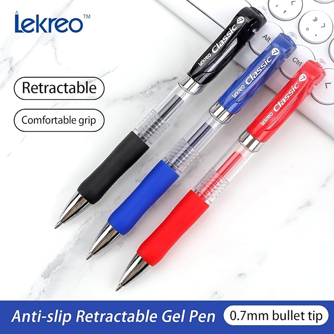 Classic Retractable Gel Roller Pens, 0.7mm Fine Point (Black Ink- 12 Packs)
