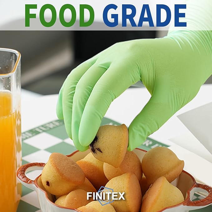 FINITEX Nitrile Disposable Latex-Free Gloves Green - 3.5mil 100PCS Powder-Free Gloves Cleaning Medical Exam Food Gloves