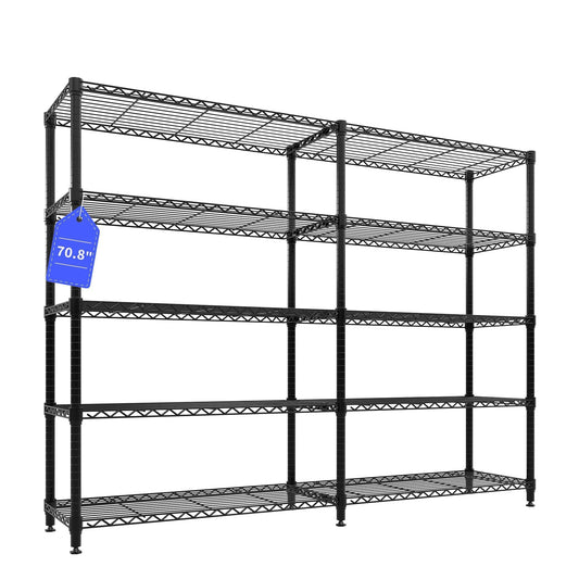Garvee 71"Wide Storage Shelves Metal Shelving Units 5 Tier, Wire Shelving Rack 1325LBS Heavy Duty Adjustable for Storage, 71"W x 15.8"D x 70.5"H Standing Shelf Unit, for Kitchen Garage Pantry Basement