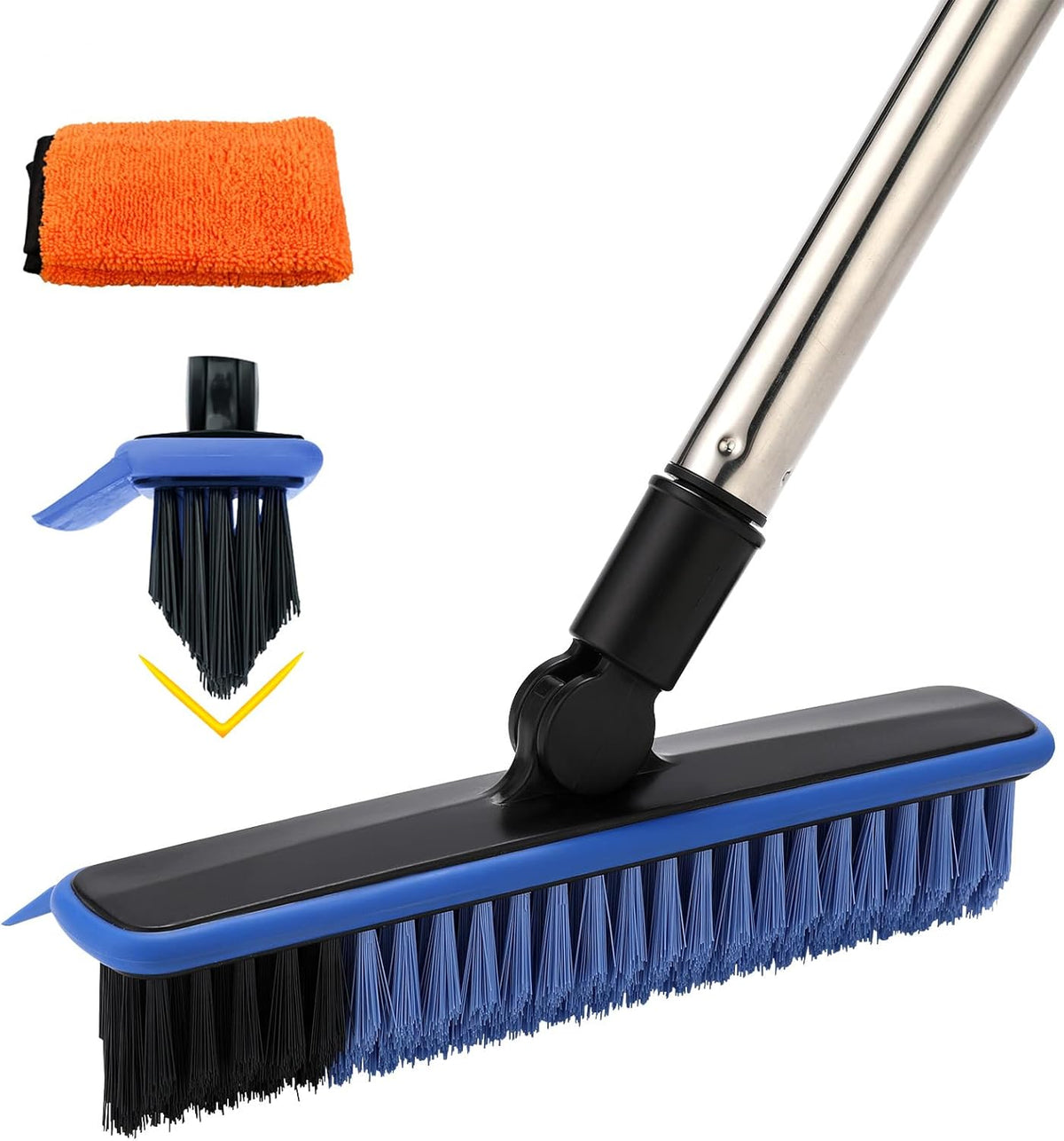 2 in 1 Floor Scrub Brush Grout Brush with 57.8" Long Handle,120Â°Rotatable Shower Tile Grout Scrubber,V-Shaped Corner Brush for Hard to Reach Areas (Blue)
