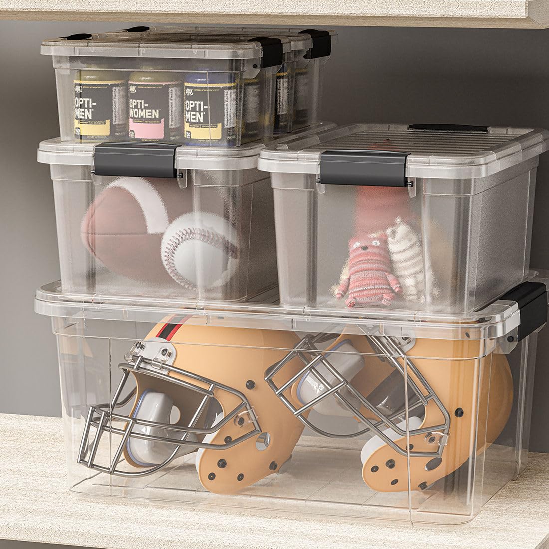 Superio Clear Plastic Storage Bin with Lid, 1.75 Qt, Non-Toxic, BPA Free, Odor Free, Organizer Storage Box, Stackable Plastic Tote for Home, Garage, School, and Office, X-Small
