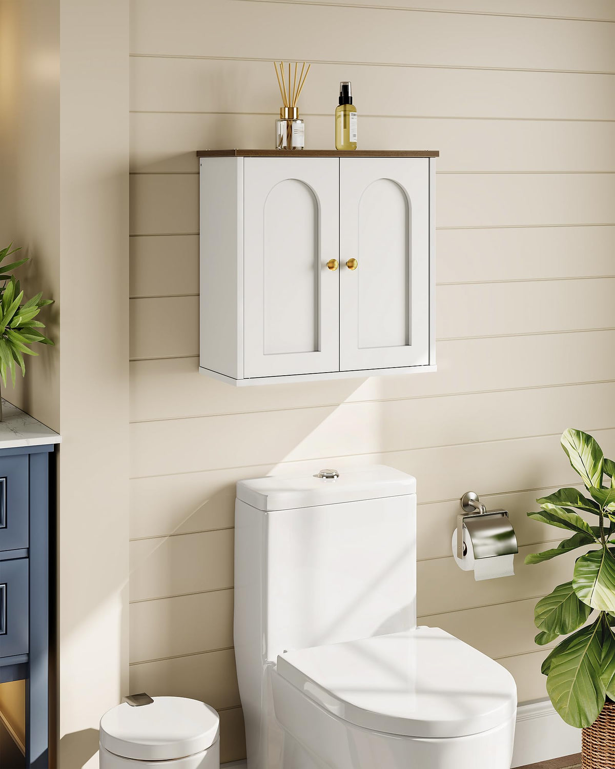 CHOEZON Bathroom Wall Cabinet, Medicine Cabinet with Adjustable Shelf, Modern Wall Cabinet with 2 Doors, Farmhouse Wall Mounted Storage Cabinet, for Bathroom, Living Room, Kitchen, White and Walnut