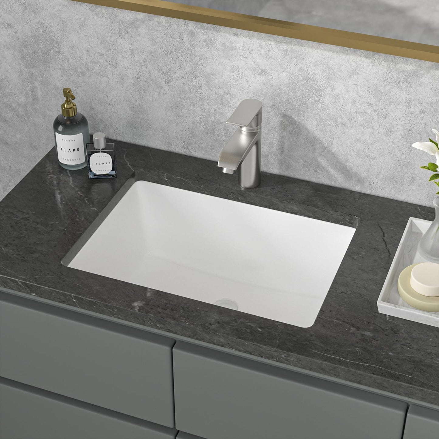 Sarlai Undermount Rectangular Vessel Sink - 20 x 14.5 inch Modern White Ceramic Art Basin with Overflow