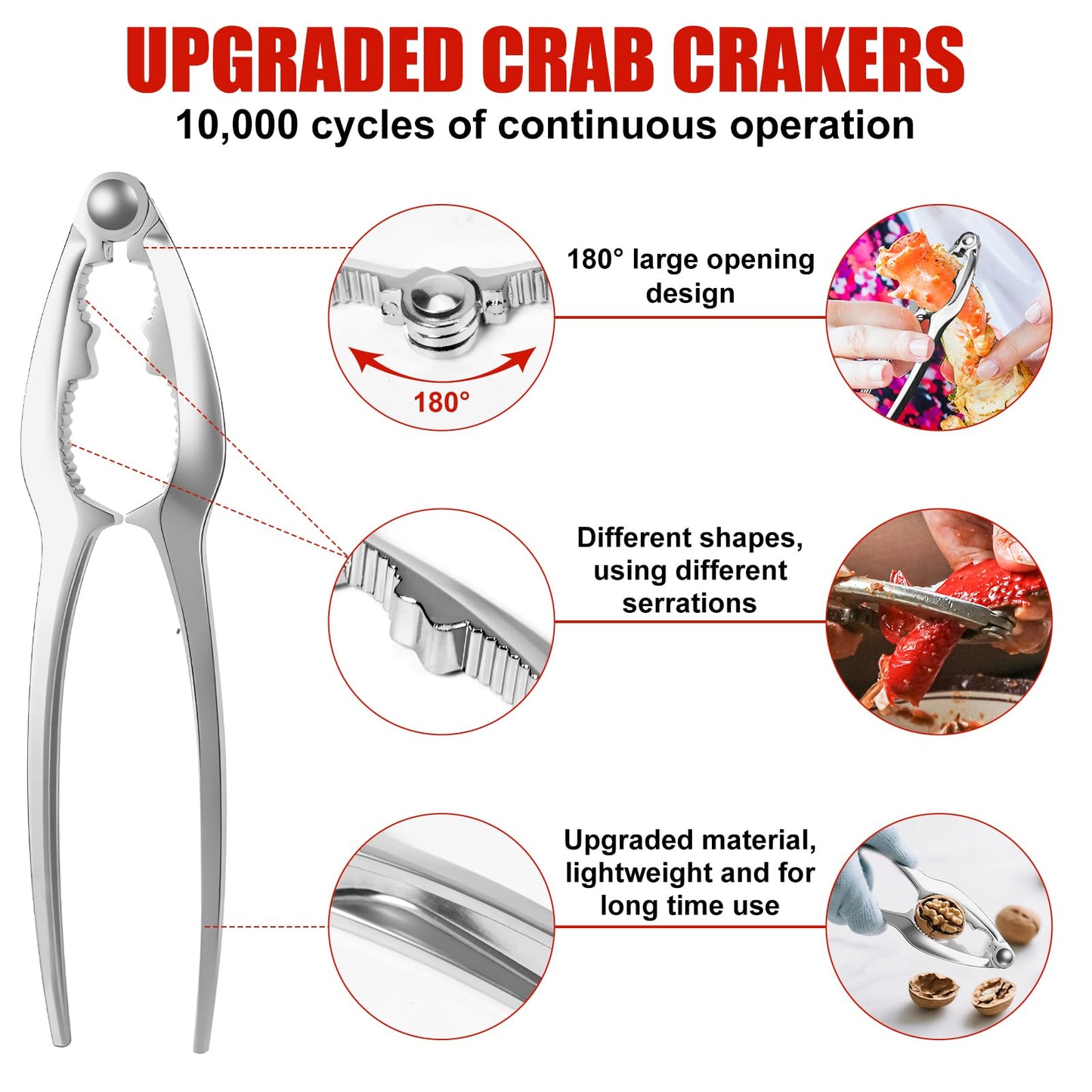2026 Upgraded 20PCS Seafood Tool Set, Includes 6 Crab Leg Crackers, 6 Stainless Steel Crab Forks, 6 Lobster Shellers, 2 Seafood Scissors & Storage Bag, Nut Crackers for Crab Legs