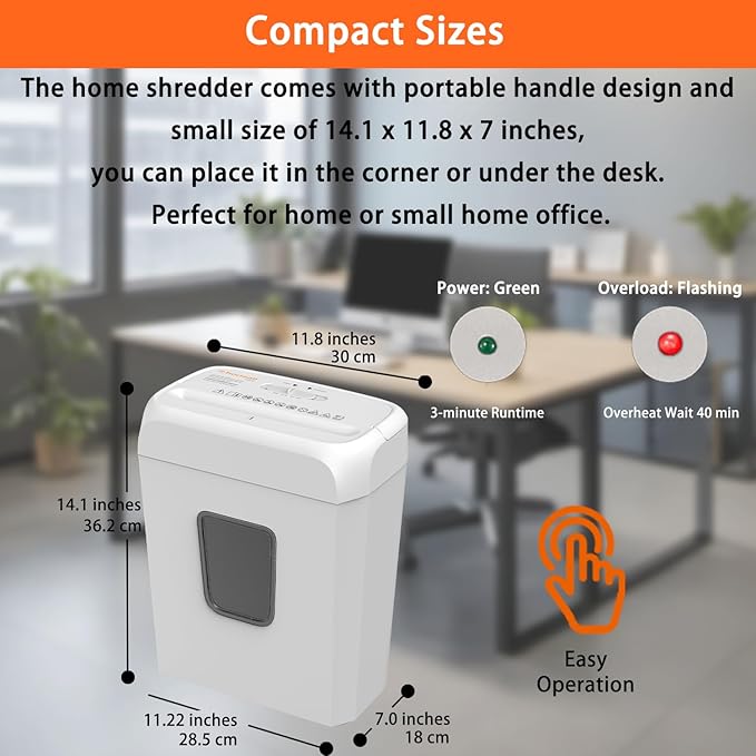 Bonsaii Low Noise Operation Paper Shredder, 6-Sheet Cross-Cut, Credit Card Shredder, Home Office, Handle for Document, Mail, Staple, 3.4 Gal Wastebasket, Easy-Carry Handle, White(C237-B)