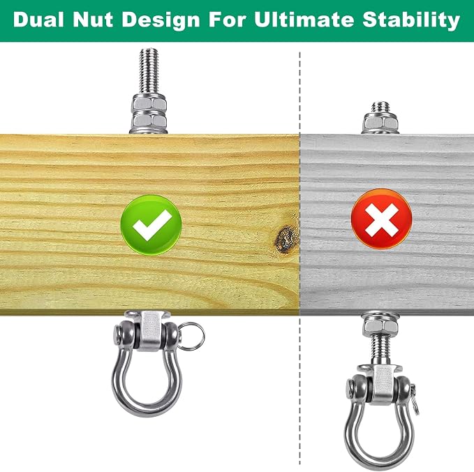 SELEWARE Heavy Duty Bearing Swing Hangers, 2 Pack Stainless Steel Swing Set Hooks for Wood and Steel Beam, for Hammock, Yoga Swing, Porch Swing, Heavy Bag, 5" x M2/5", 1500LB Capacity