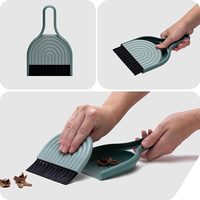 Peleg Design DustArch - Mini Dustpan and Brush Set, Small Dustpan and Broom with Modern Charm, Handheld Broom and Dustpan Set for Home, Office & Travel