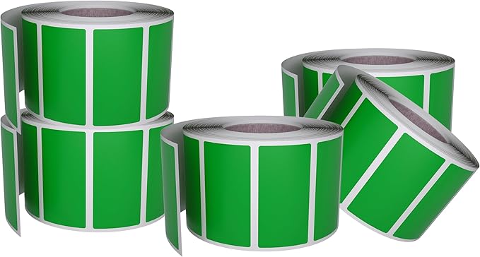 Green Sticker Label Rolls 1.57" x 0.75", 5 Rolls- 2500-Pack, Rectangular Easy Write Labels 40mmx19mm by Royal Green