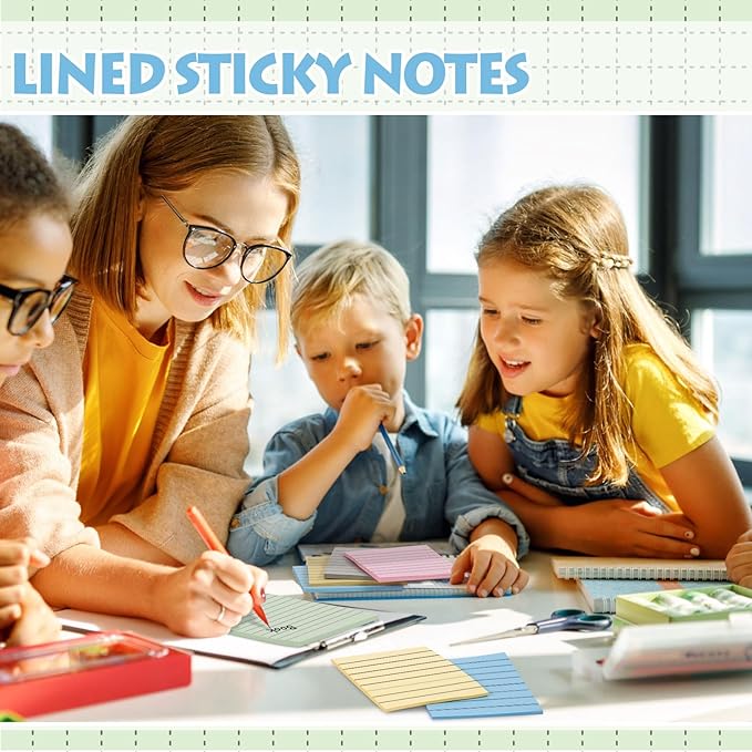 Yexiya 64 Pcs Lined Sticky Notes Self Stick Notes with Lines Bright Assorted Colors Sticky Pad for Home Office Products Post Memos, 1920 Sheets(4 x 6 Inch, 3 x 3 Inch,Fresh Color)