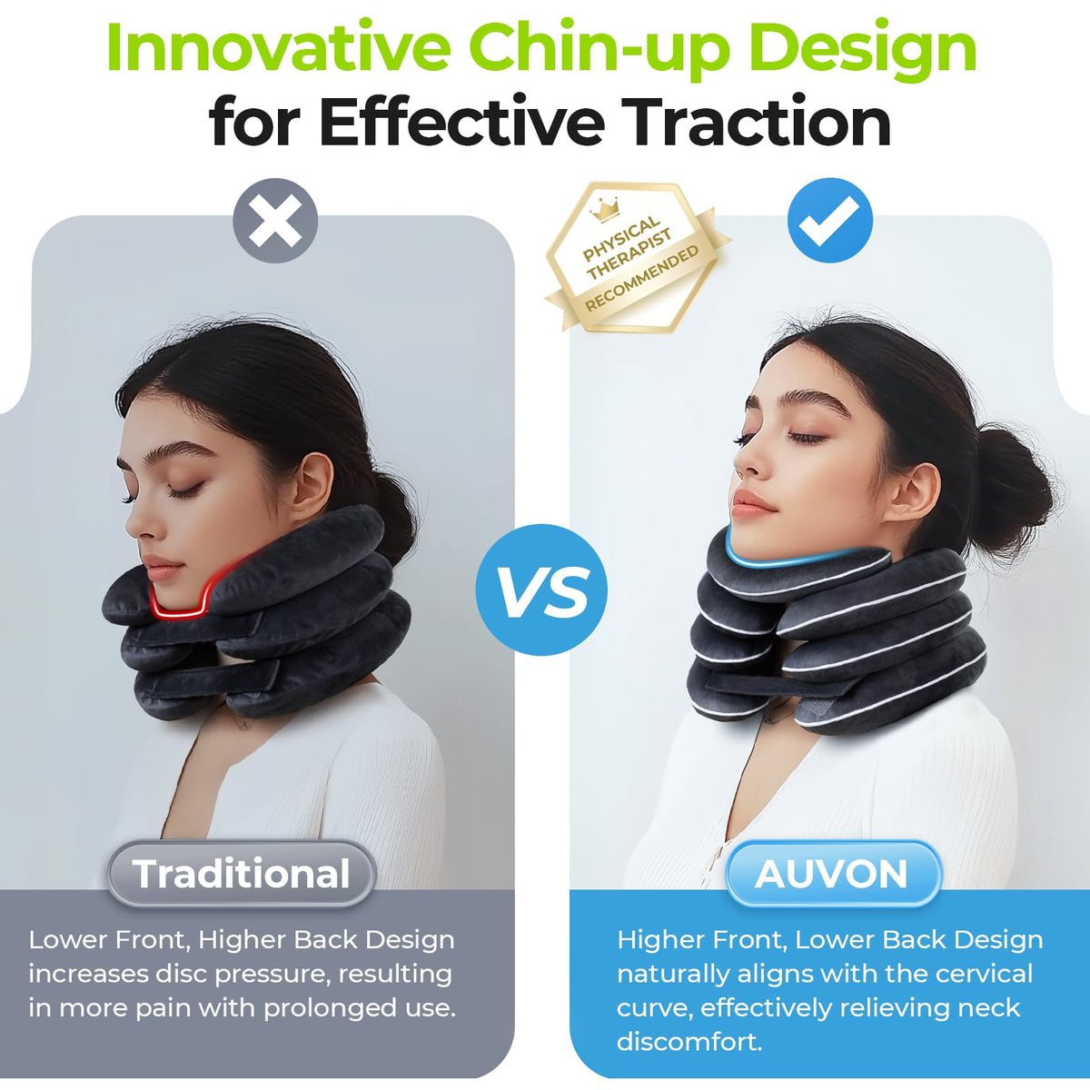 AUVON Inflatable Neck Stretcher for Cervical Traction, Cervical Stretcher with 3-Layer Design in Varying Sizes for Instant Relief, Neck Brace Pillow for Neck Support, Decompression Home Use, M Size