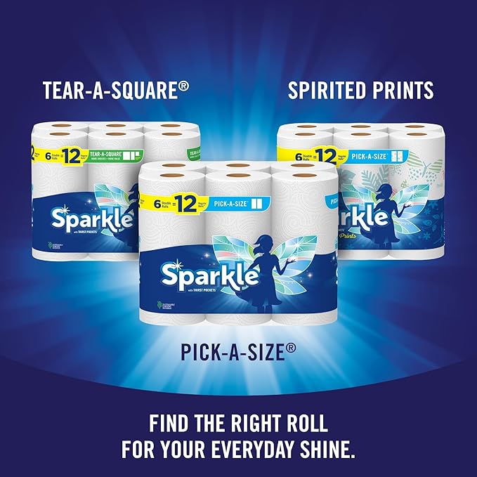 Sparkle Pick-A-Size Paper Towels, 3 Triple Rolls = 9 Regular Rolls, Everyday Value Paper Towel With Full And Half Sheets