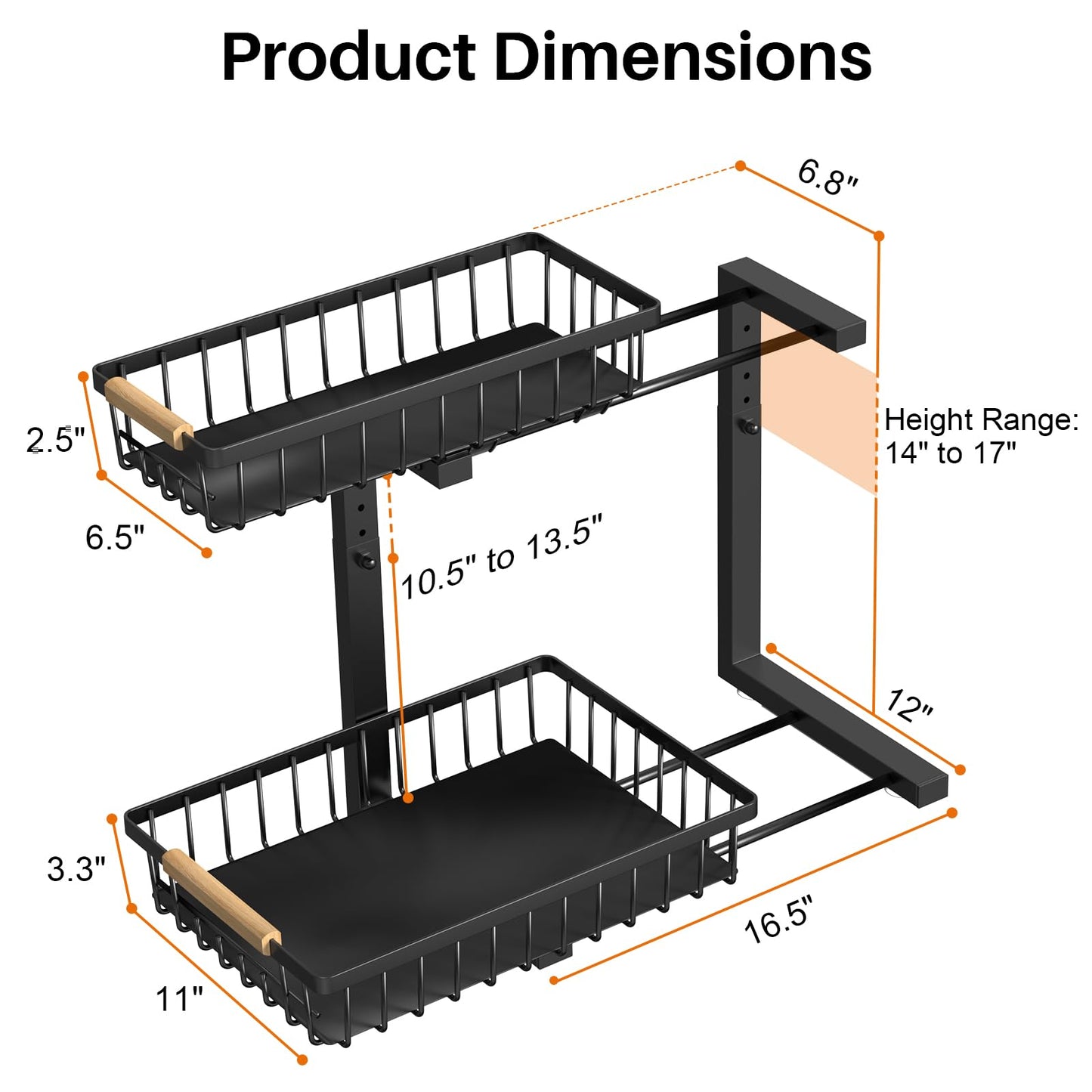 REALINN Under Sink Organizer, Height Adjustable 2 Tier Pull Out Cabinet Storage, L-Shaped Drawer Organizer for Kitchen Sink Organizer, Bathroom Organizers and Storage, Smooth Sliding Rails, Black