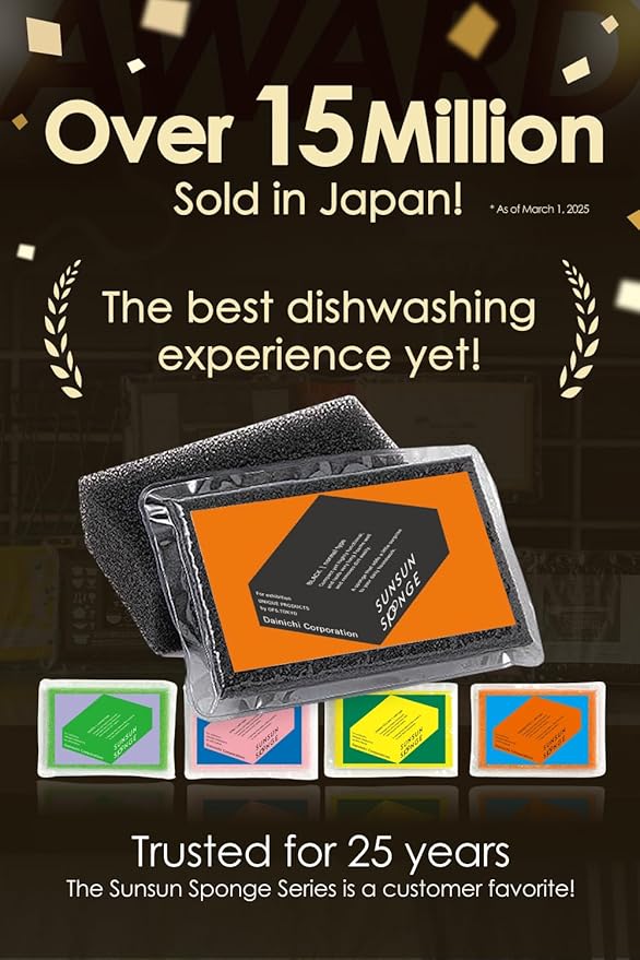 [SunSun Sponge] Kitchen Sponge 4-Pack, Multi-Purpose for Dishwash, Bath, and Stovetop, Excellent Drainage & Rich Lather, Durable & Long-Lasting, Kitchen & Household Essentials, Premium Black