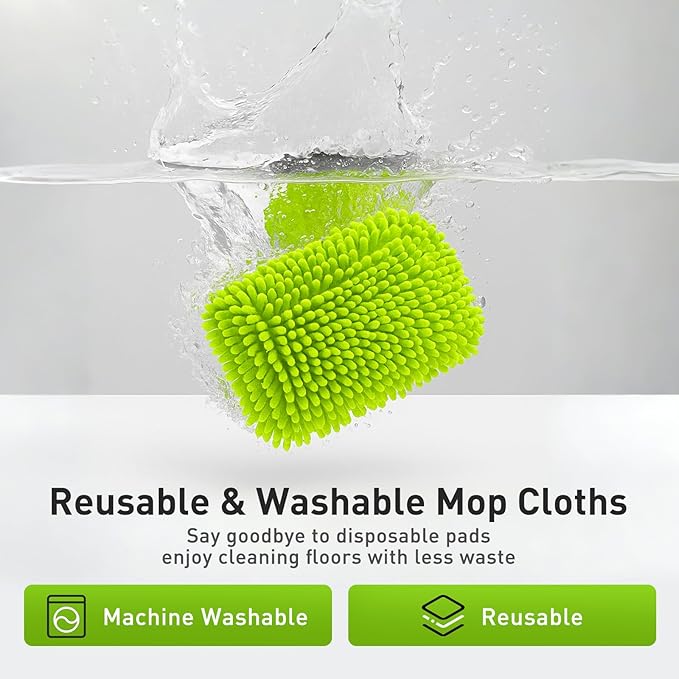 6PCS Reusable Mop Pads Fit for Flat Mops, Chenille Mop Refill Pads Washable Mop Covers, Household Replacement Mop Pads Wet & Dry Sweeping Cloths Mopping Pad Refills for Hardwood Floor Cleaning (Green)