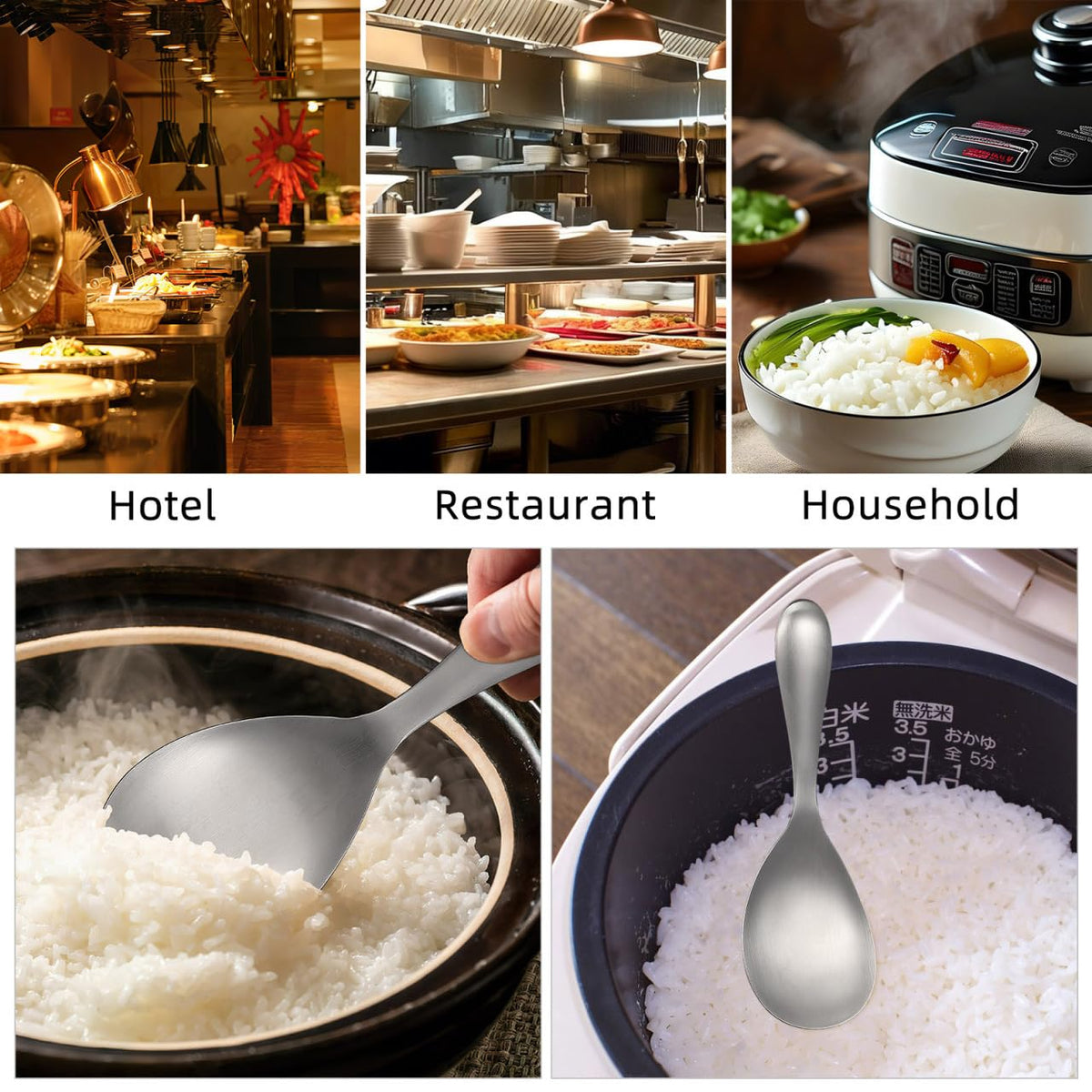 Cabilock 2Pcs Rice Spoons for Serving, Stainless Steel Rice Paddle Spoon Non Stick, Kitchen Silverware Utensils for Home Restaurant