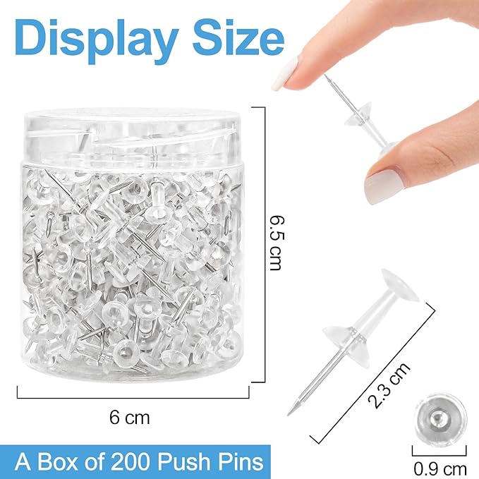 2400 Pcs Clear Push Pins Standard Thumb Tacks with Steel Point and Plastic Head PushPins thumbtacks for Wall, Cork Board, and Bulletin Board