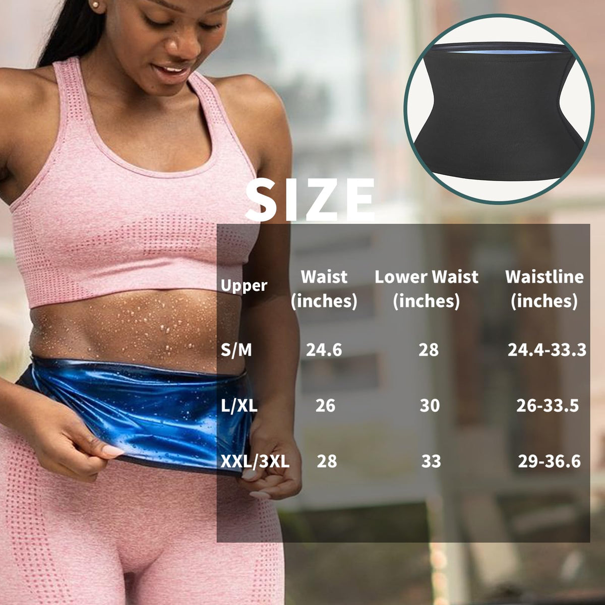 BODYSUNER Waist Trainer for Women Lower Belly Fat Sweat Band for Stomach Weight Loss Sauna Suit Workout Gym Deep Blue,L/XL