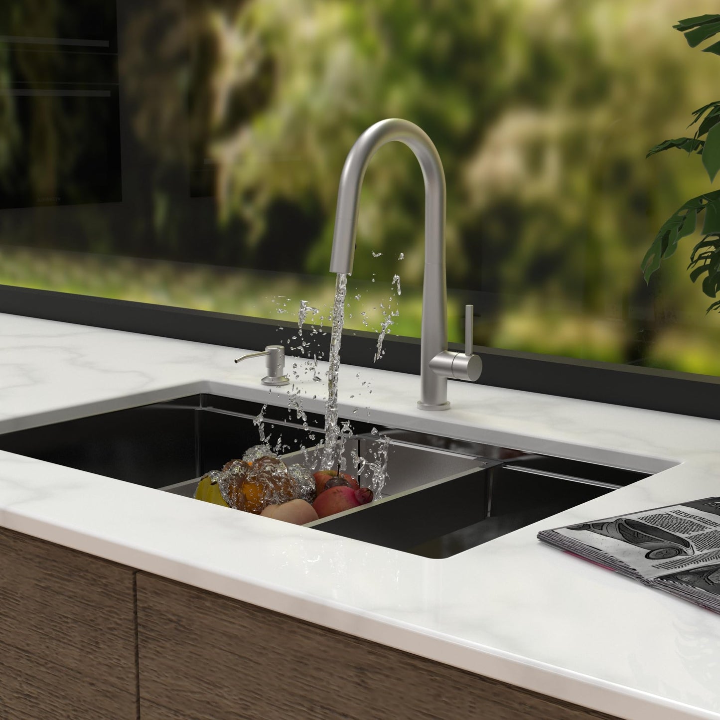 Kitchen Faucets with Pull Down Sprayer - Single Handle High Arc Stainless Steel Kitchen Sink Faucet, Modern Kitchen Faucets for Farmhouse Bar RV Laundry Camper Brushed Silver
