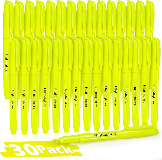 Duchong 30 Yellow Highlighters, Chisel Tip Dry-Quickly Highlighter Markers, Highlighter Bright Colors for Adult Kids, Office Classroom Must Have, School Supplies for Teachers