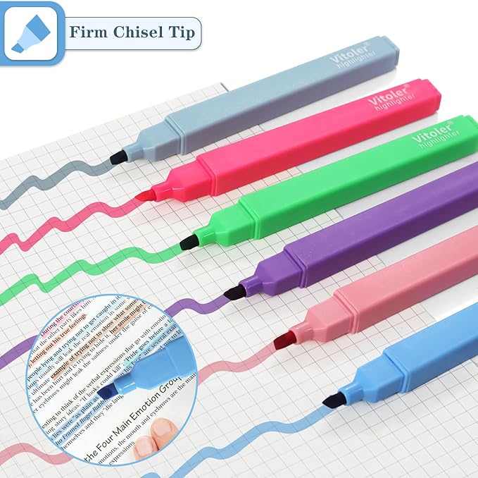 Vitoler Highlighters Assorted Colors,8pcs Chisel Tip Cute Highlighters, Cute High lighters No Bleed for School Office Supplies