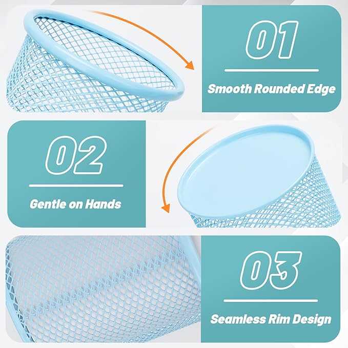 Segarty Pencil Holder, 6 Pack Light Blue Pen Holder, Pencils Cups Holder for Desk, Round Mesh Pens Container Organizer for Office Supplies, School Classroom, Makeup Brush, Home Storage