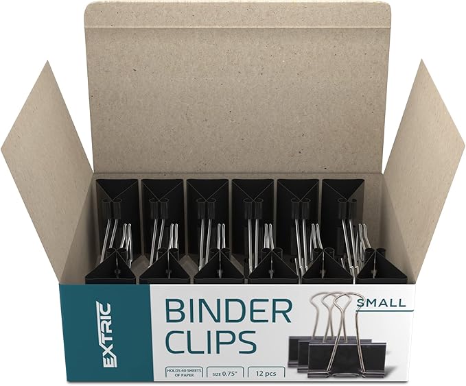 Binder Clips - 48 Small Binder Clips, 0.75 Inch Black Paper Clamps, File Clip for Home, Office and School Supplies