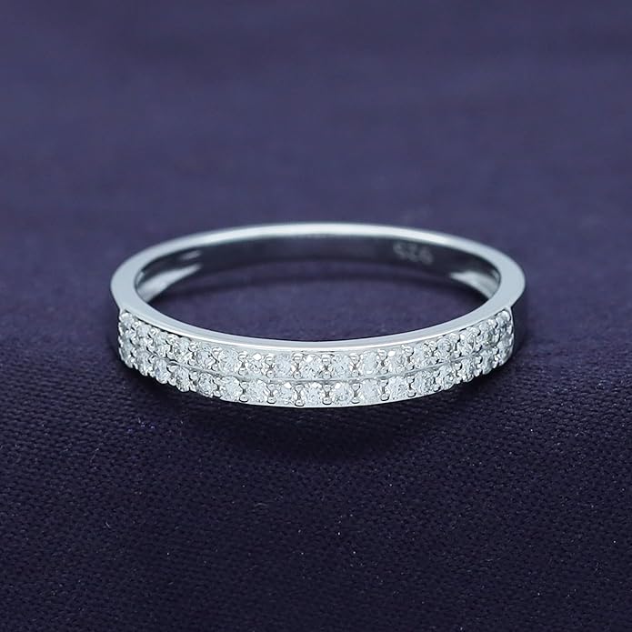 1/4ctw Double Row Band Ring, Lab Grown Diamond Wedding Band Ring For Women In 14k Gold Plated 925 Sterling Silver Jewelry Gifts For Her (0.25 Ctw)