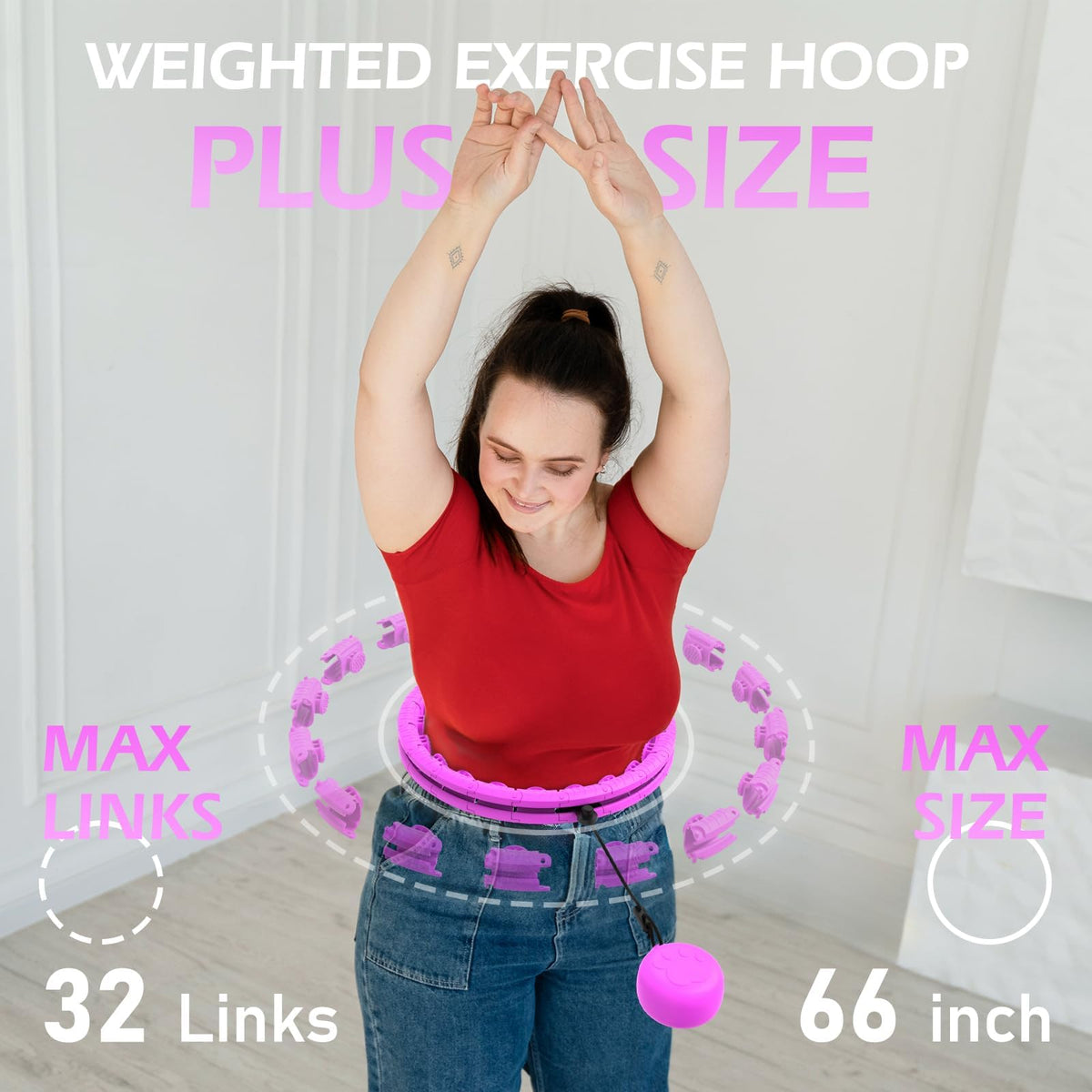 JLoibao Weighted Hula Circle with 32 Links(66 Inch), Sweet Weight Ball, for Adults Weight Loss, Infinity Fitness Hoop Plus Size, for Women Smart Exercise Equipment