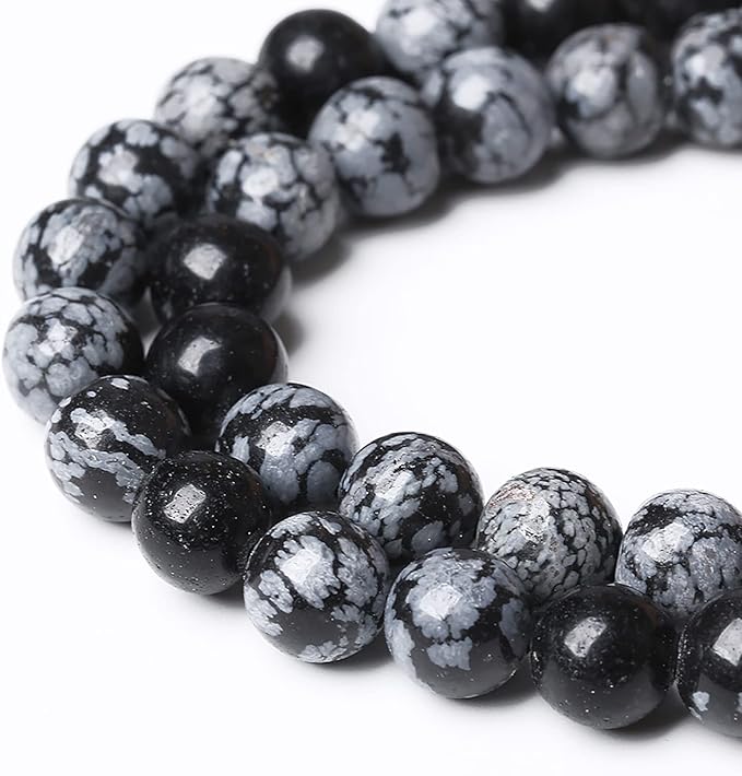 120PCS 6mm Natural Snowflake Obsidian Beads Round Loose Stone Energy Healing Gemstone Beads for Jewelry Making DIY Bracelet Necklace for Jewelry Making 32" 2 Strands