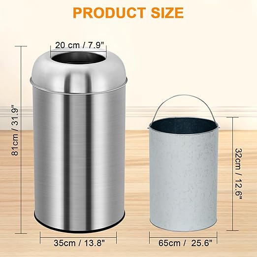 Garvee 18.5 Gallon/70 Liter Open Top Trash Can, Stainless Steel Garbage Can with Removable Inner Bucket, Heavy Duty Commercial Grade Round Waste Container for Kitchen, Home, Office