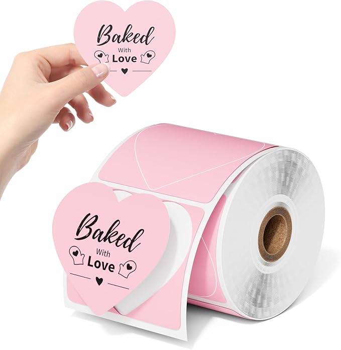 Phomemo 3" Pink Thermal Labels for Shipping Label Printer - Cute Label for Small Business Supplies - 500 Pink Labels/Roll, Cute Heart Stickers Roll for Custom Stickers Personalized & Business
