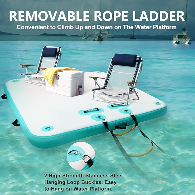 5ft/6ft/8ft/10ft Floating Dock Water Platform, Multi-People Inflatable Floating Mat, Dock Platform for Lake/Boats/Island/Swimming Pool
