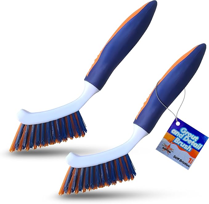 Bring It On Grout Cleaning Brush – Crevice Cleaning Brush with Stiff Nylon Bristles – 8-inch Heavy-Duty Grout and Tile Cleaner Brush – Scrubbing Brush for Corners, Bathroom, Kitchen, Tile, 2 Pack