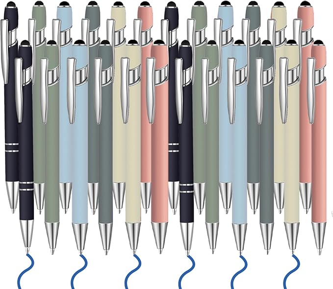 24 Pcs Blue Ink Ballpoint Pen with Stylus Tip 2 in 1 Ballpoint Pen 1.0 mm Blue Ink Metal Stylus Pen for Touch Screens Coworkers, Family, Colleagues, Office (Turquoise)