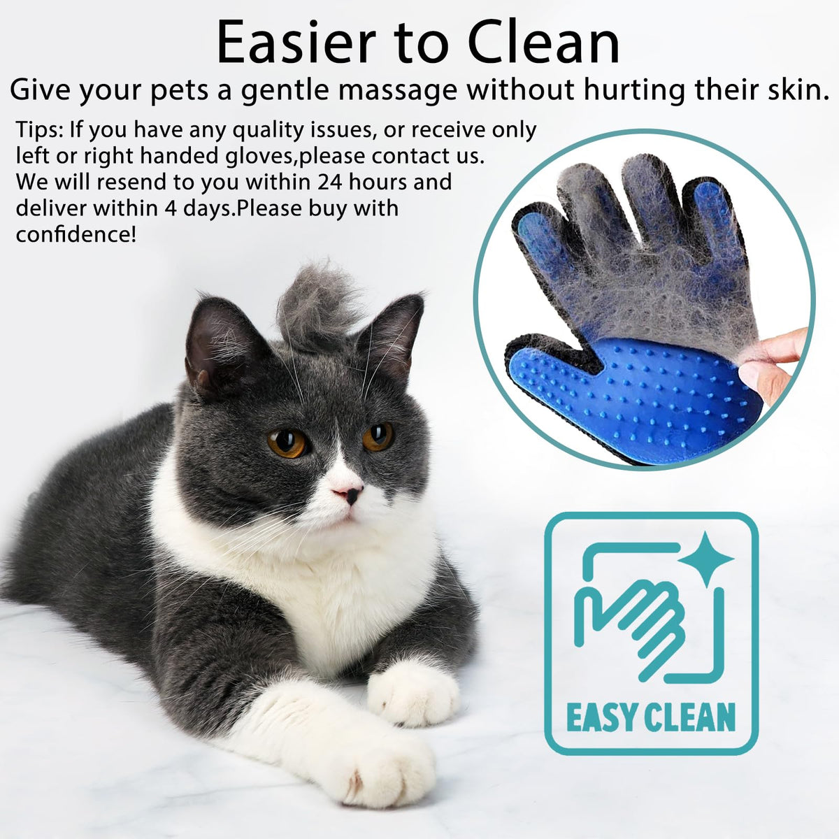 GJEASE Cat Grooming Glove Brush,Pet Hair Remover Tool,Reusable Dog Hair Fur Remover for Carpet,Furniture,Couch,Clothes,Eco-Friendly and High efficiency