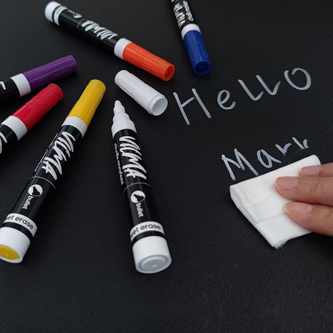 VILMA Liquid Chalk Markers Window Marker for Cars Glass pens Wet Erase Marker Washable Blackboard Pen for Car Window, Mirrors,Signs,Crafts, 2MM Tip 12 Pack,12 Colors