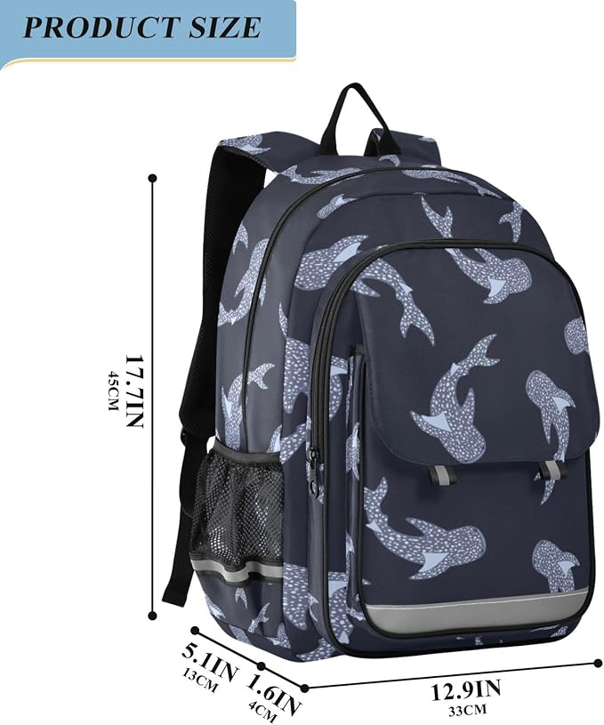 Fisyme Sea Whale Sharks School Backpack Laptop Backpack Bags Bookbag Travel Casual Computer Notebooks Daypack