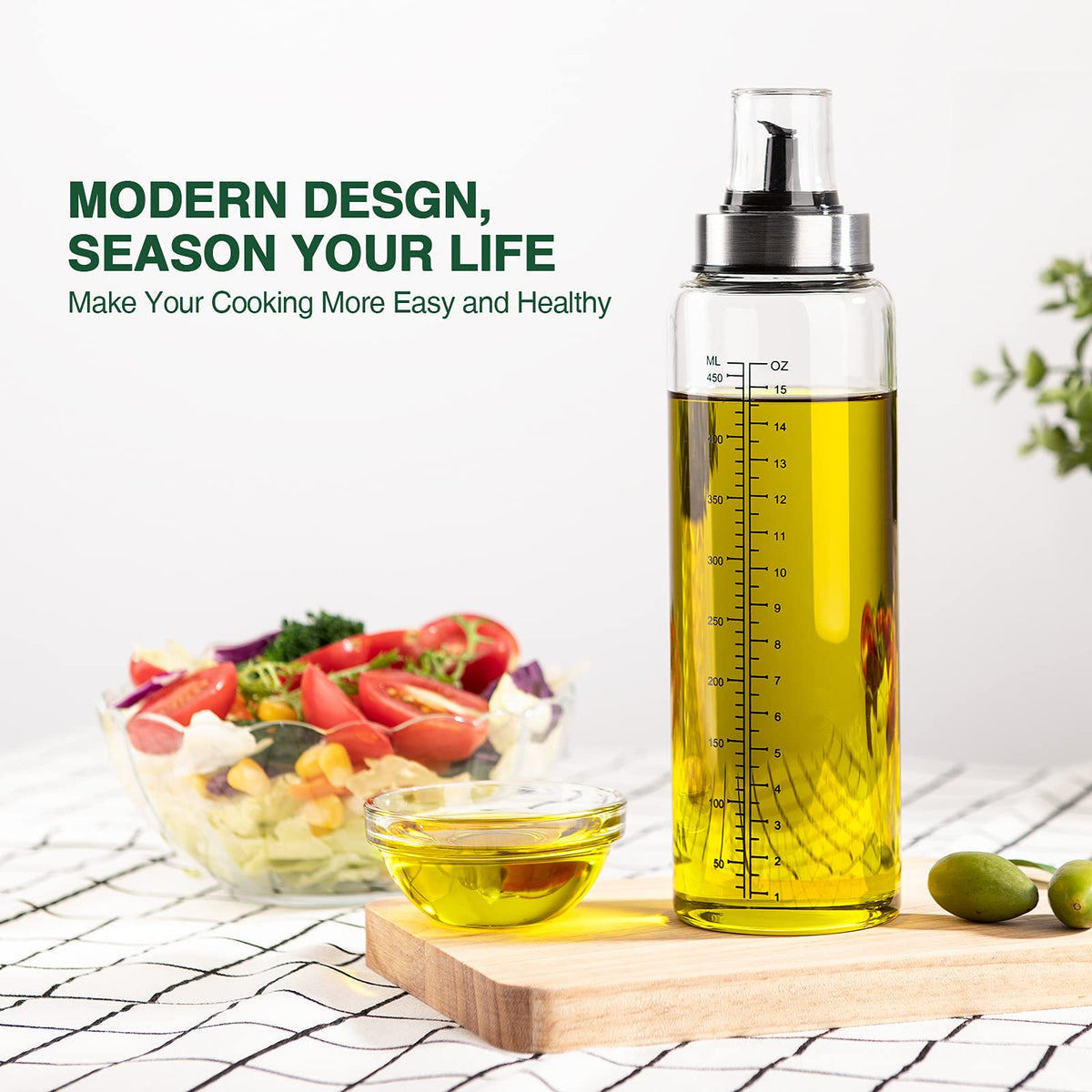 Oil Bottles Oil Dispenser for kitchen 17oz 2 Pack, Oil Container Kitchen Olive Oil Dispenser Bottle with Degree Scale, Glass Oil Dispenser Oil and Vinegar Dispenser Set for Kitchen, Air Fryer, BBQ