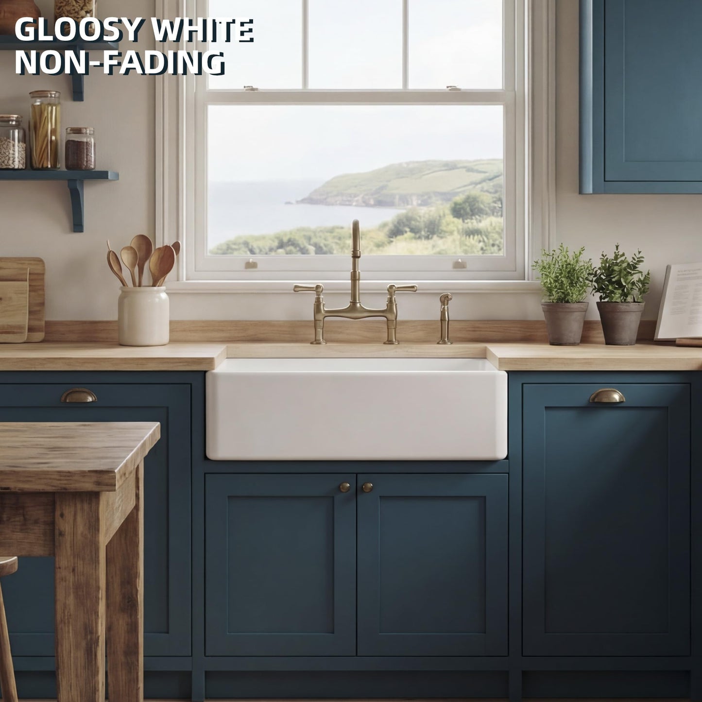 Miuara Farmhouse Sink 30 Inch - White Apron Front Kitchen Sink Reversible 30"x18", Undermount Farm House Style Single Bowl, Heavy Duty Solid Fireclay, Glossy White, for Kitchen & Laundry