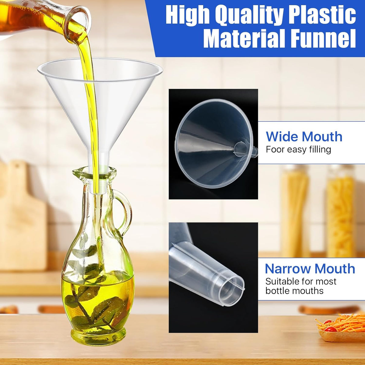 20PCS Plastic Funnels, 4.7'' Clear Plastic Funnels, Wide Mouth Funnel for Filling Bottles, Large Funnel with Long Reaching Spout for Liquid Spices Powder Lotion Perfume Automotive Use