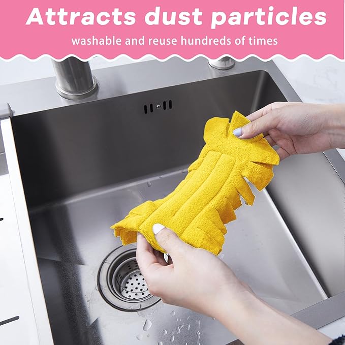 Zubebe 12 Pcs Duster Refill Reusable Fleece Duster Refills Feather Flat Dusters Multi Surface Washable Cleaning Pads Tools for Home, Blinds, Car, Pet, Furniture, Fans (Watermelon Red,Blue,Yellow)