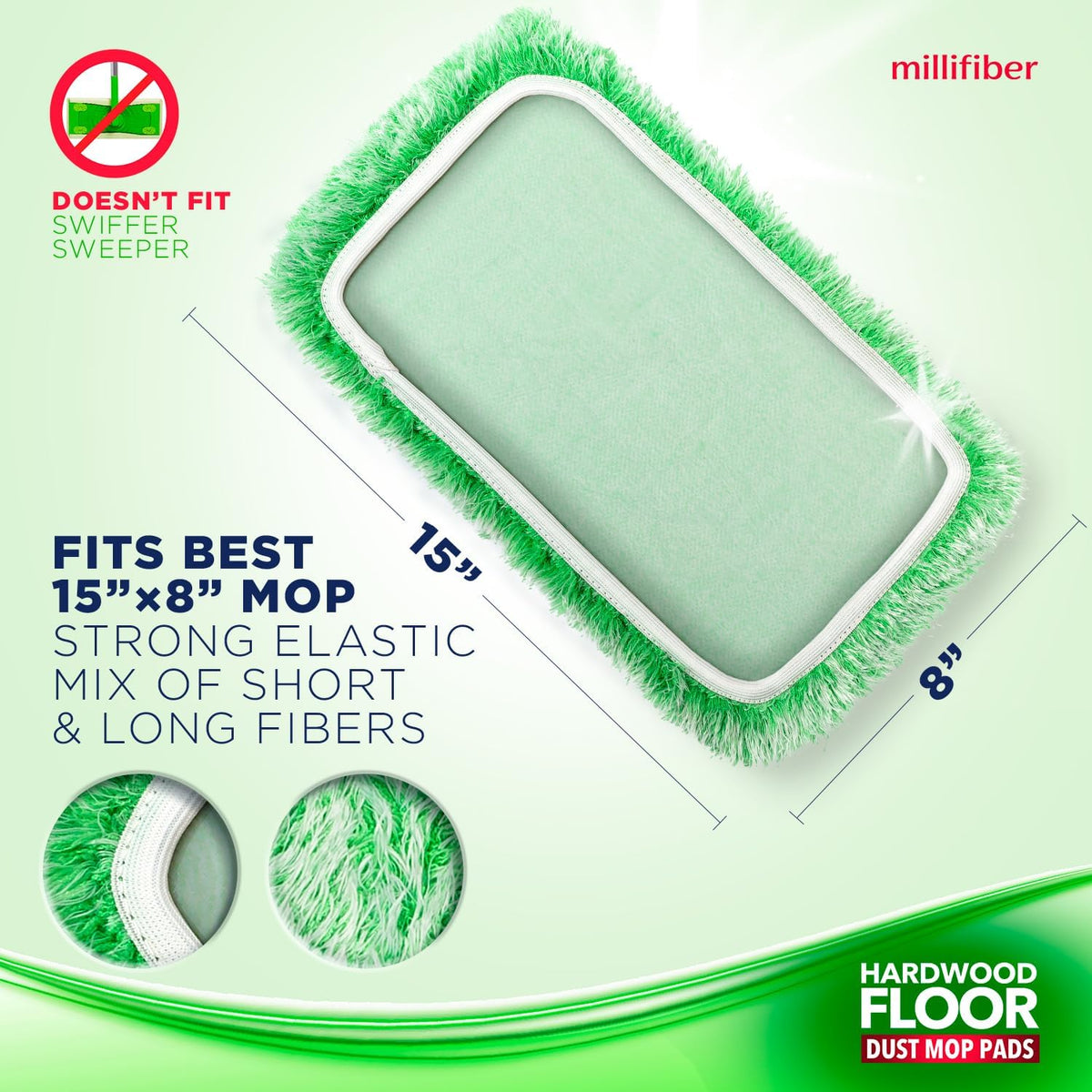 Floor Duster Refill 15x8 Inches - Pet Heavy Duty Duster Refill Compatible with All 15x8 Mop Heads, 3-Pack (Mop is Not Included)