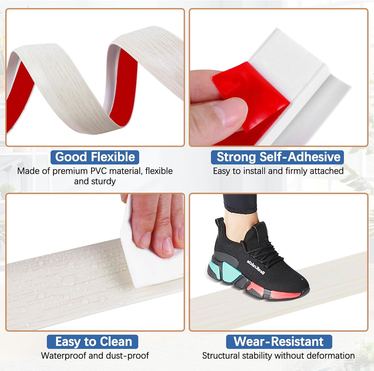 Vinyl Door Threshold Flooring Transition Strip Self Adhesive Carpet Edging Strip for Laminate Doorway Edge Threshold from 3/5" to 4/5" (Beige Wood Grain, 3.3 Ft)