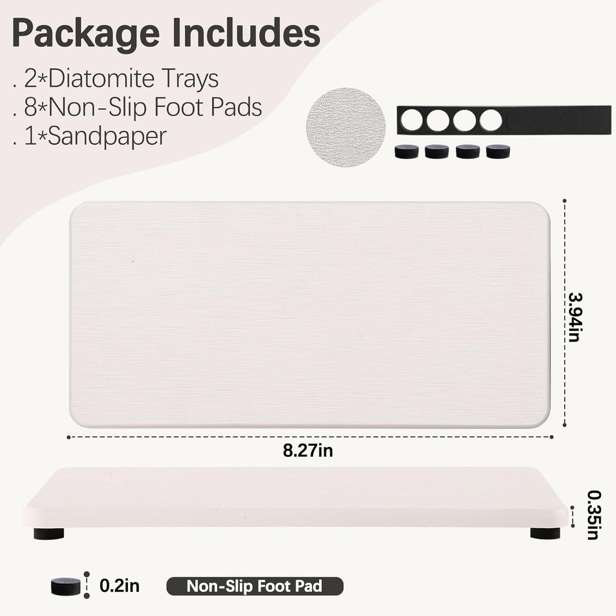 2 Pcs Water Absorbing Stone Trays, Kitchen/Bathroom Sink Soap Dish, Diatomite Tray Used for Hand Soap & Cosmetic Bottles in The Modern Home, 4" W x 8.3" L, White