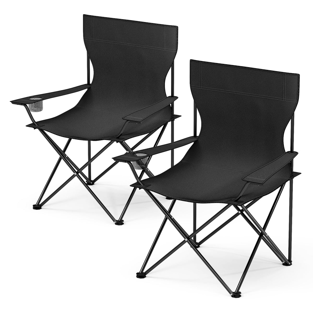 YSSOA Portable Folding Black Camping Chair, 2-Pack
