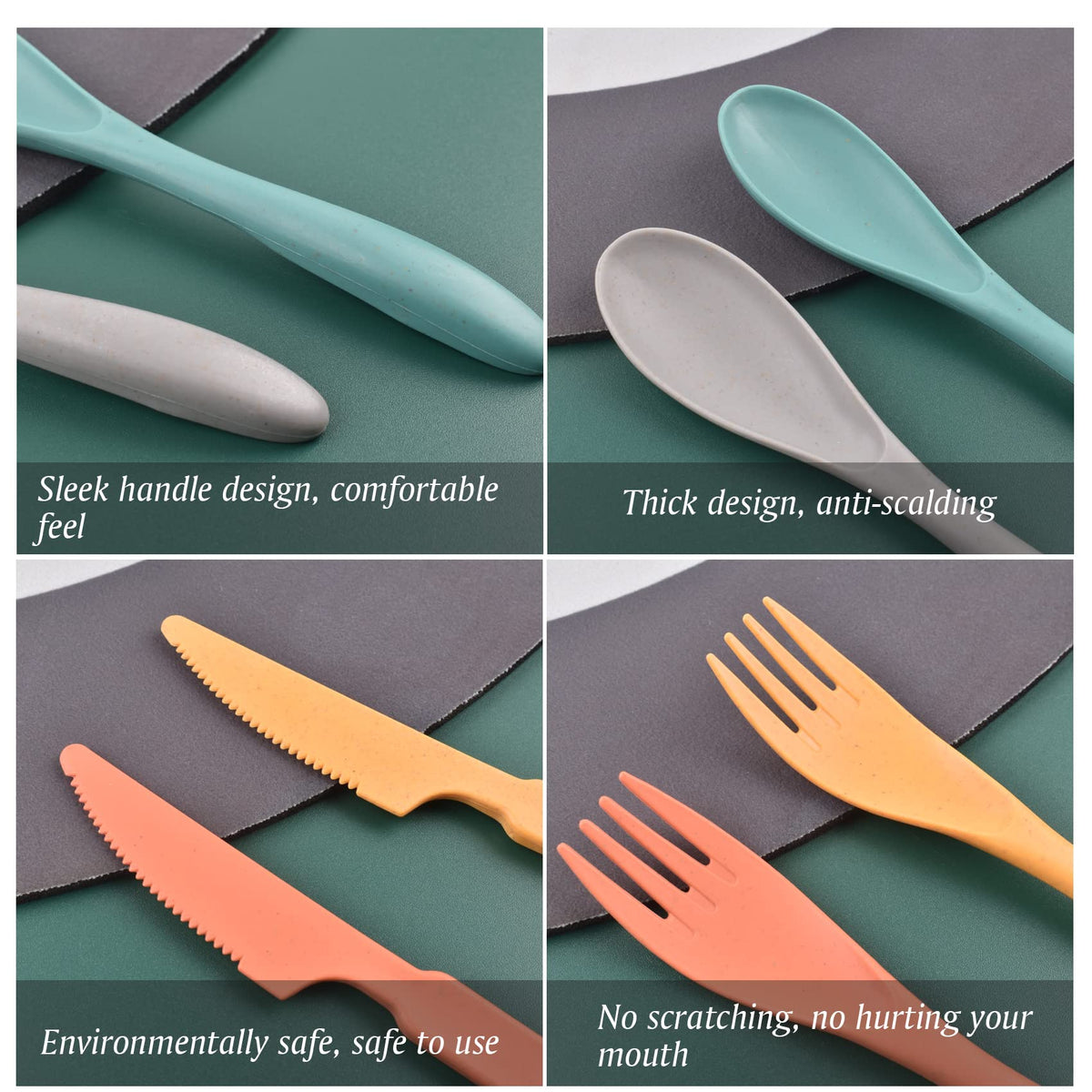 Knives Spoons and Forks Set, Wheat Straw Cutlery Set, Reusable Flatware Set for 8, Utensils for Party, Travel, Work, Picnic, Camping or Daily Use